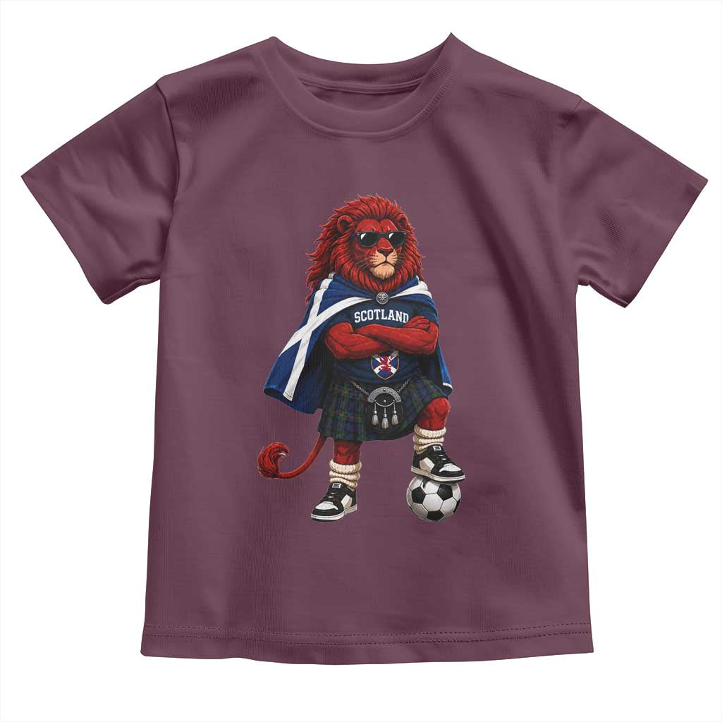 Scotland Rampant Lion Soccer Fan Toddler T Shirt Scottish Pride Red Lion in Kilt with Sunglasses Football