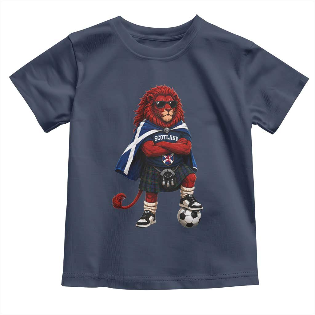 Scotland Rampant Lion Soccer Fan Toddler T Shirt Scottish Pride Red Lion in Kilt with Sunglasses Football