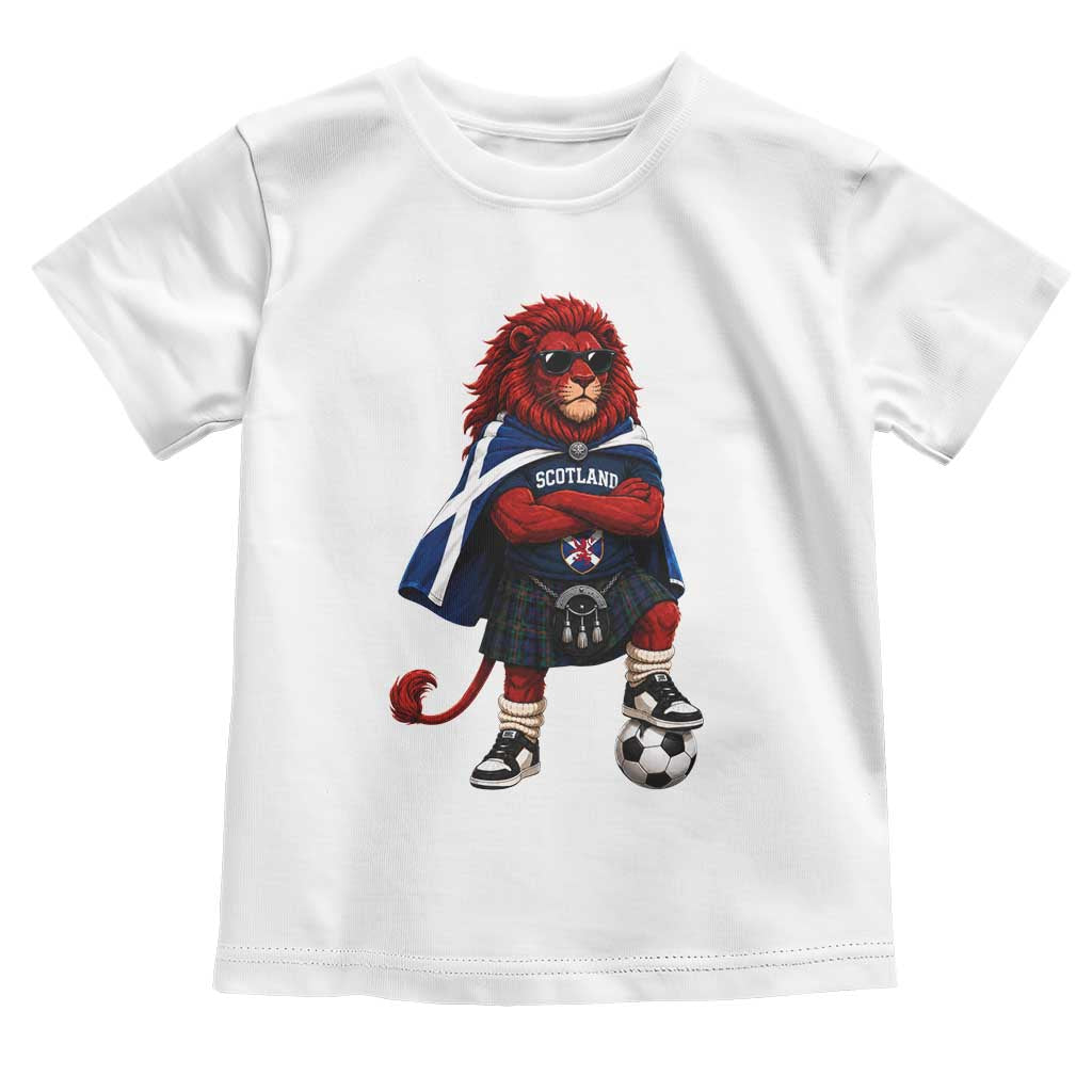 Scotland Rampant Lion Soccer Fan Toddler T Shirt Scottish Pride Red Lion in Kilt with Sunglasses Football