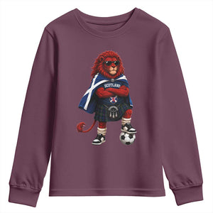Scotland Rampant Lion Soccer Fan Youth Sweatshirt Scottish Pride Red Lion in Kilt with Sunglasses Football