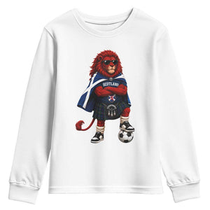Scotland Rampant Lion Soccer Fan Youth Sweatshirt Scottish Pride Red Lion in Kilt with Sunglasses Football