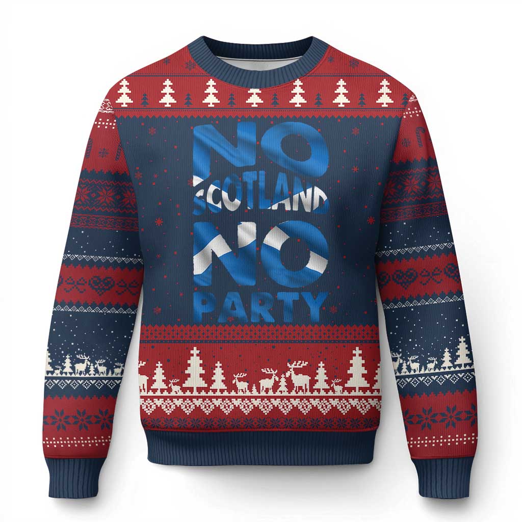 No Scotland No Party Scottish Ugly Christmas Sweater Retro Scottish Banner Fan Scotland Flag TS10 Navy Red Print Your Wear