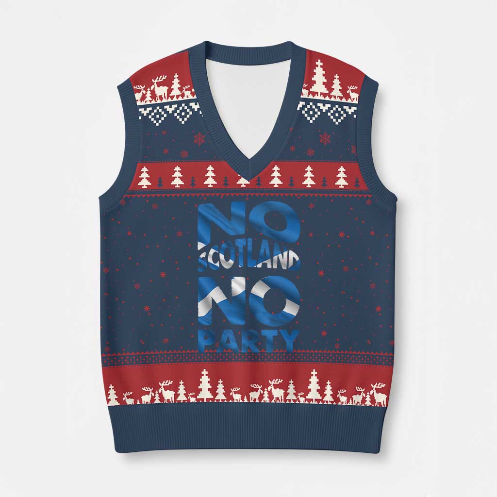 No Scotland No Party Scottish V-Neck Knit Sweater Vest Retro Scottish Banner Fan Scotland Flag