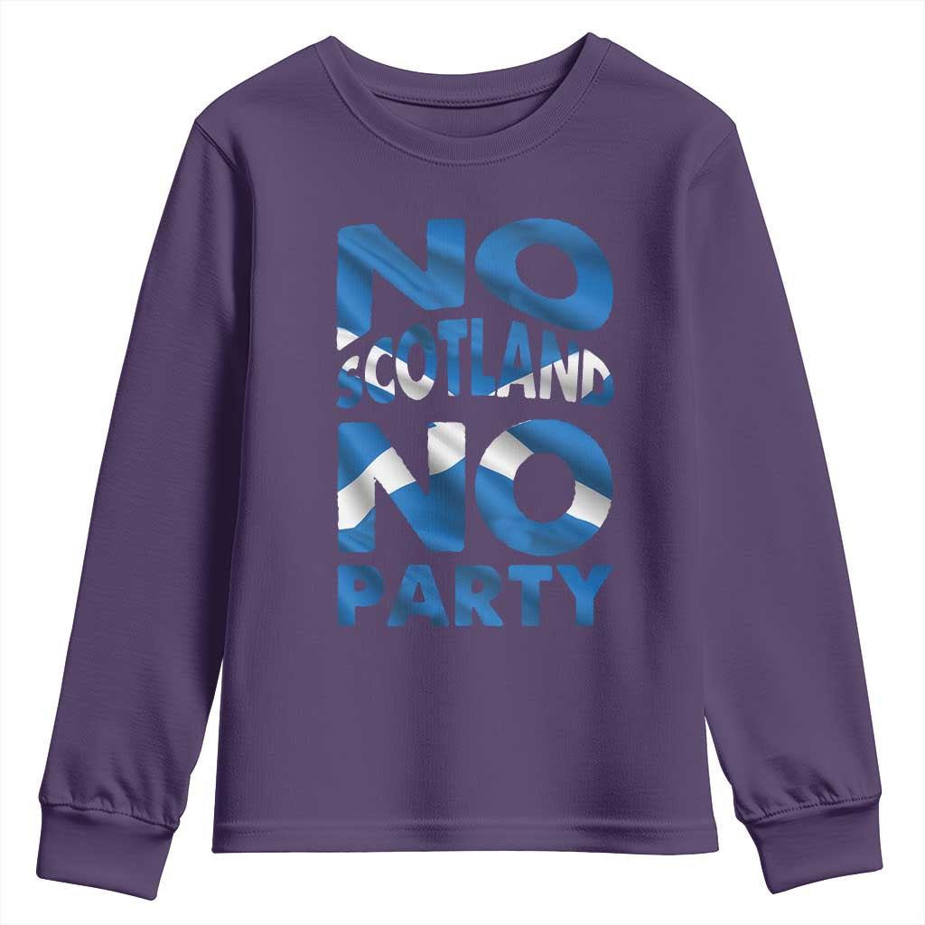 No Scotland No Party Scottish Youth Sweatshirt Retro Scottish Banner Fan Scotland Flag