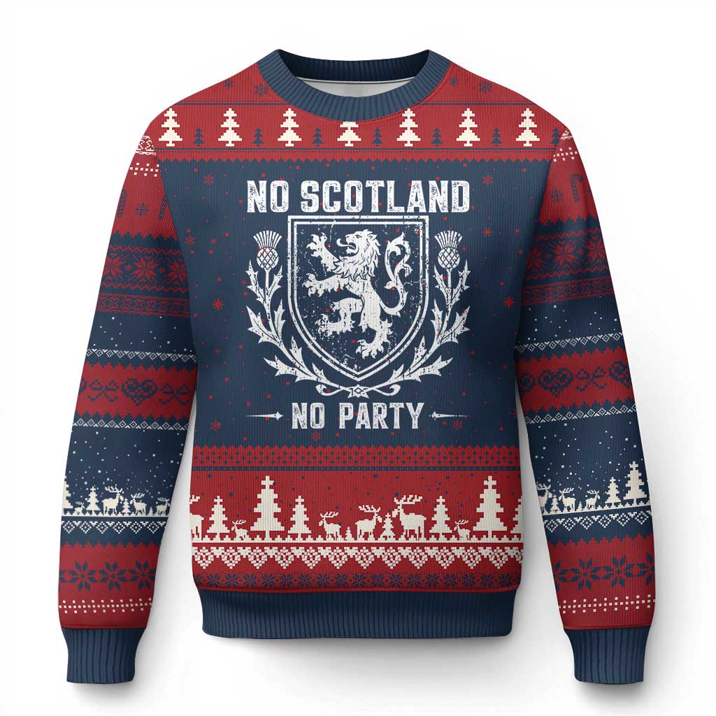 No Scotland No Party Scottish Flag Ugly Christmas Sweater Retro Scotland Rampant Lion