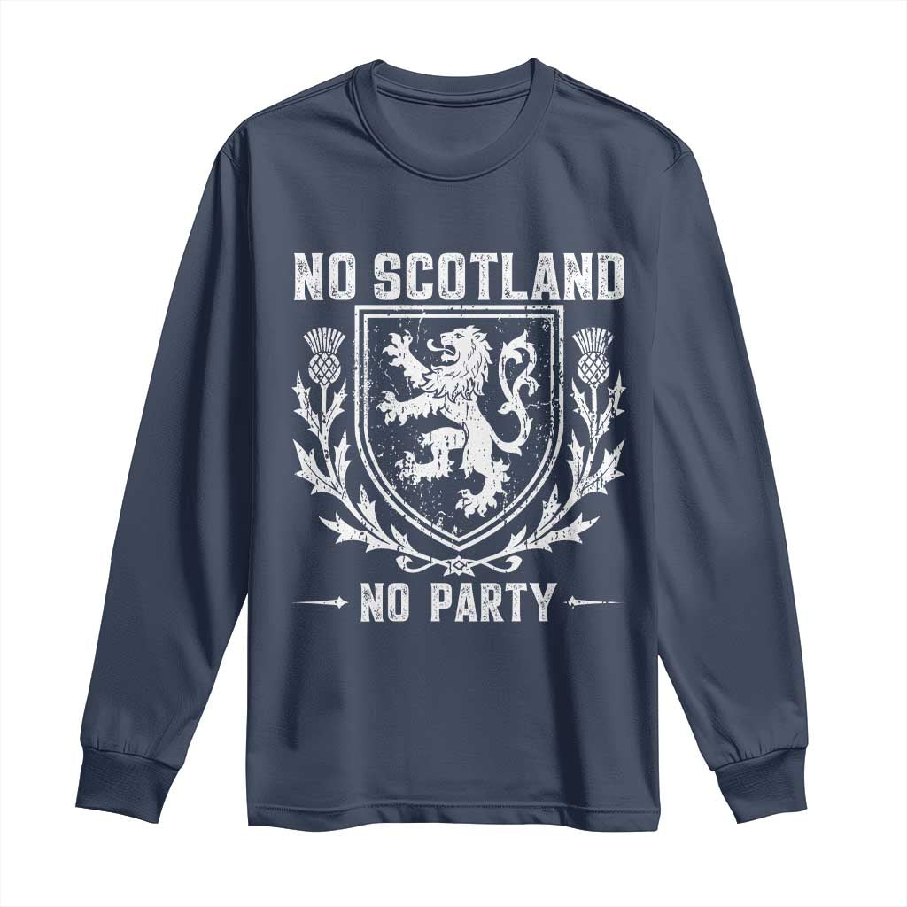 No Scotland No Party Scottish Flag Long Sleeve Shirt Retro Scotland Rampant Lion