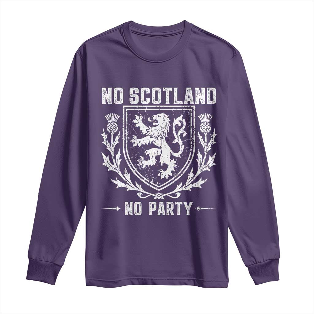 No Scotland No Party Scottish Flag Long Sleeve Shirt Retro Scotland Rampant Lion