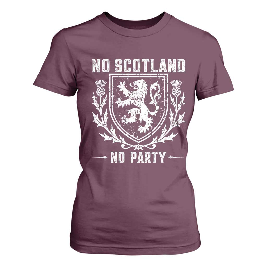 No Scotland No Party Scottish Flag T Shirt For Women Retro Scotland Rampant Lion