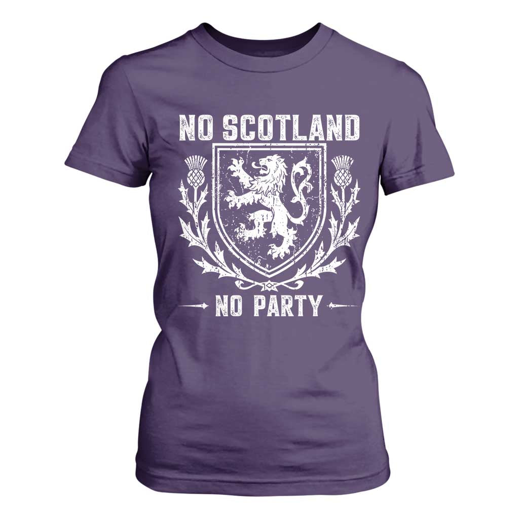 No Scotland No Party Scottish Flag T Shirt For Women Retro Scotland Rampant Lion