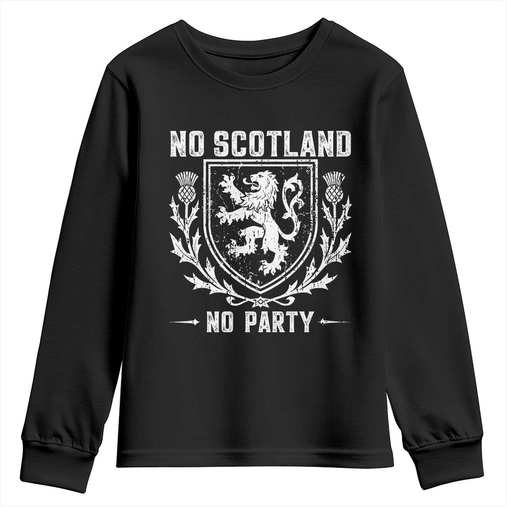 No Scotland No Party Scottish Flag Youth Sweatshirt Retro Scotland Rampant Lion TS10 Black Print Your Wear