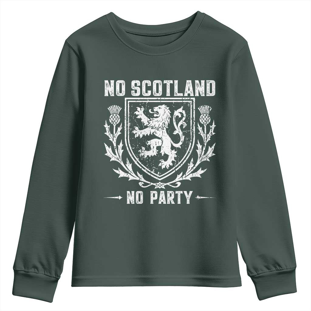 No Scotland No Party Scottish Flag Youth Sweatshirt Retro Scotland Rampant Lion