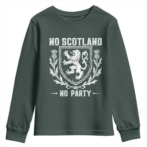 No Scotland No Party Scottish Flag Youth Sweatshirt Retro Scotland Rampant Lion