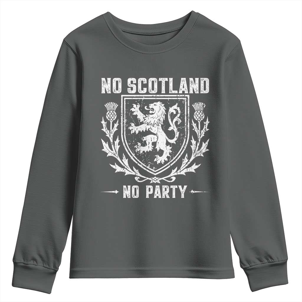 No Scotland No Party Scottish Flag Youth Sweatshirt Retro Scotland Rampant Lion