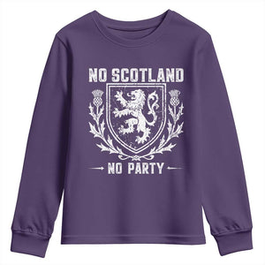 No Scotland No Party Scottish Flag Youth Sweatshirt Retro Scotland Rampant Lion