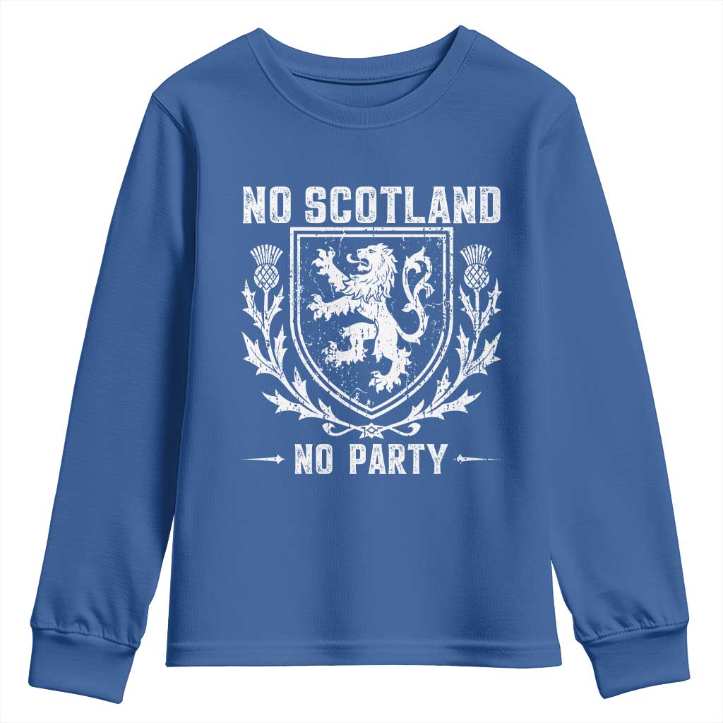 No Scotland No Party Scottish Flag Youth Sweatshirt Retro Scotland Rampant Lion