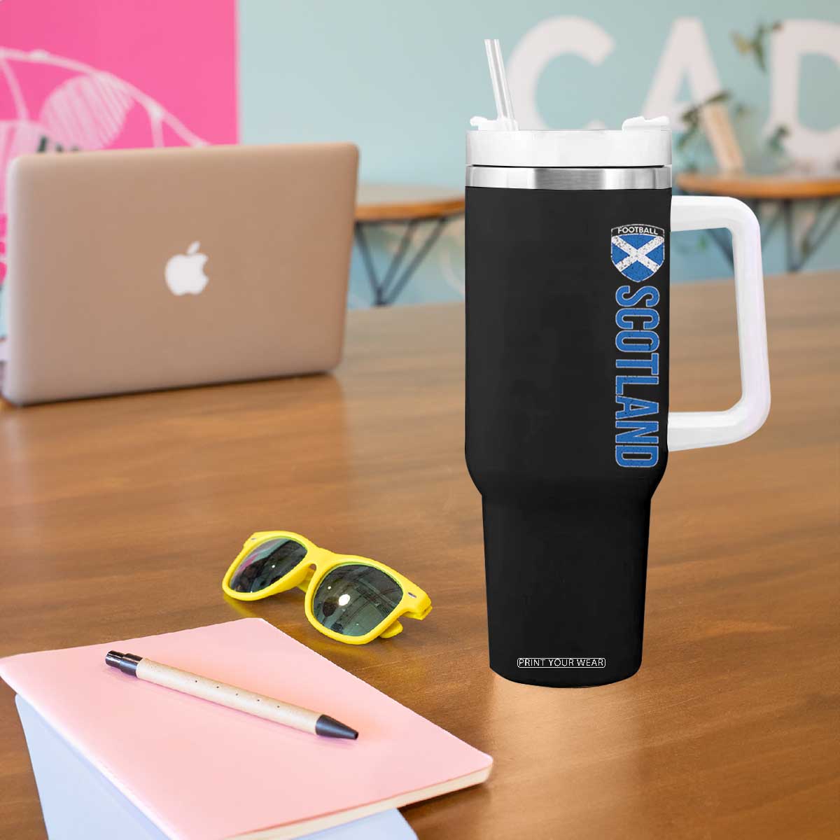 Scotland Soccer Tumbler With Handle Vintage SCOT Scottish Flag Graphic Football Fan