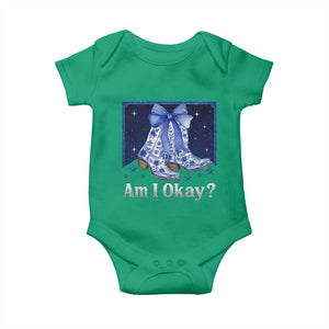 Am I Okay Baby Onesie Boot Cowgirl Coquette Bow TS10 Irish Green Print Your Wear