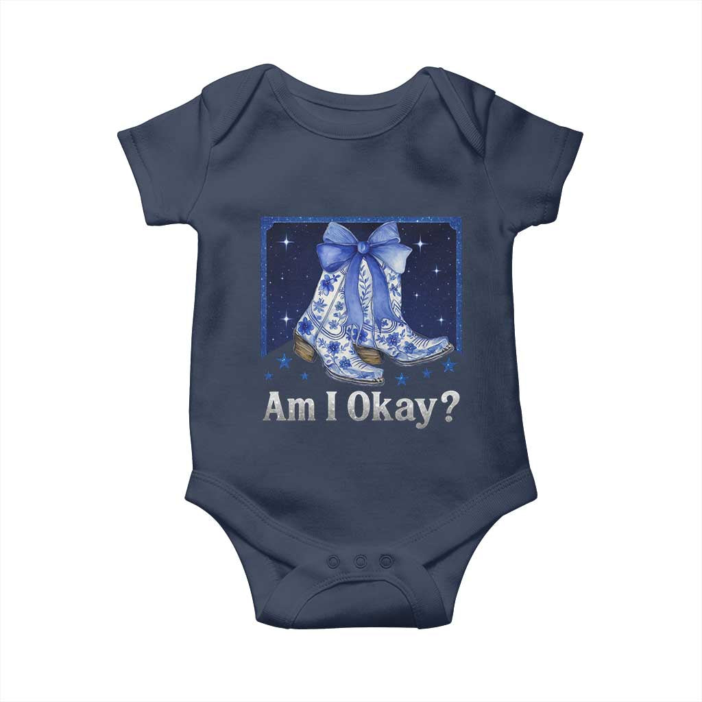 Am I Okay Baby Onesie Boot Cowgirl Coquette Bow TS10 Navy Print Your Wear
