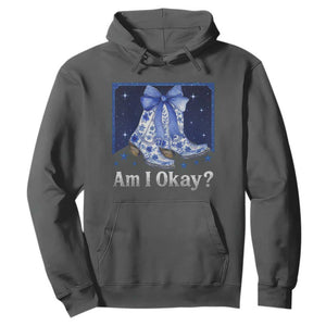 Am I Okay Hoodie Boot Cowgirl Coquette Bow TS10 Dark Heather Print Your Wear