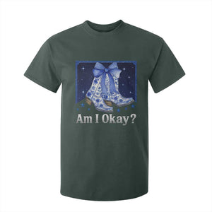 Am I Okay T Shirt For Kid Boot Cowgirl Coquette Bow TS10 Dark Forest Green Print Your Wear