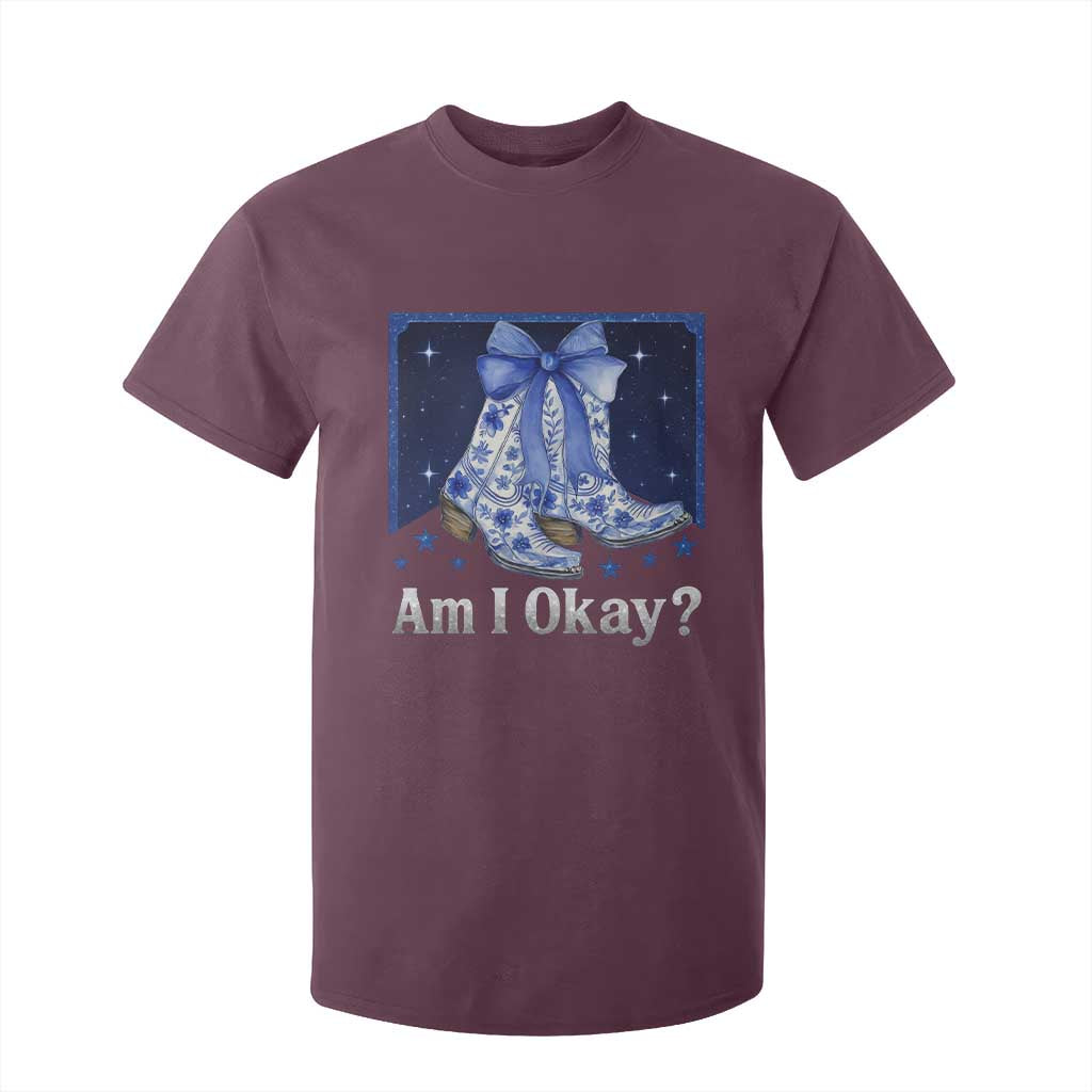 Am I Okay T Shirt For Kid Boot Cowgirl Coquette Bow TS10 Maroon Print Your Wear