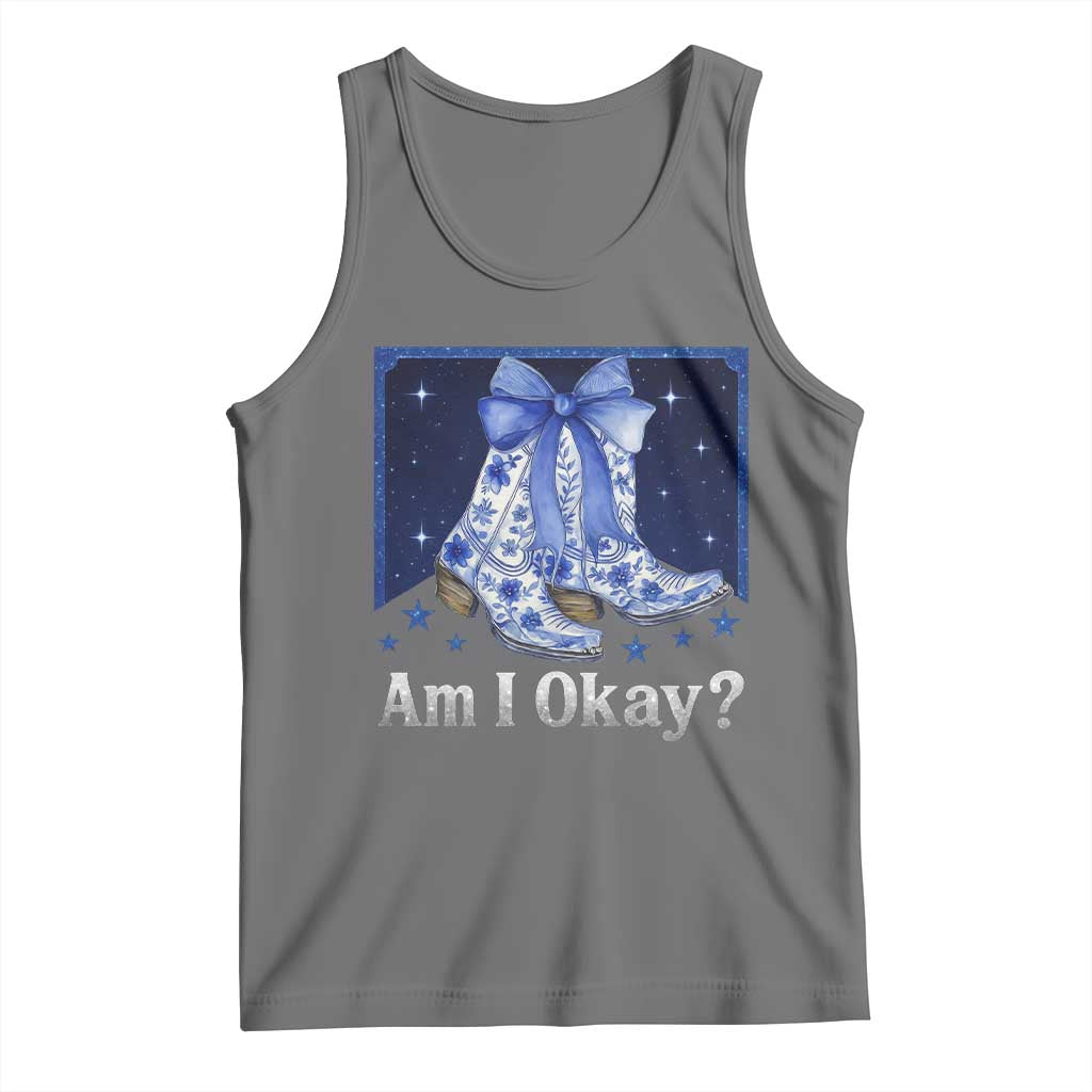 Am I Okay Tank Top Boot Cowgirl Coquette Bow TS10 Black Heather Print Your Wear