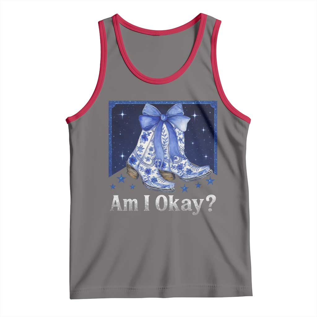 Am I Okay Tank Top Boot Cowgirl Coquette Bow TS10 Deep Heather Red Print Your Wear