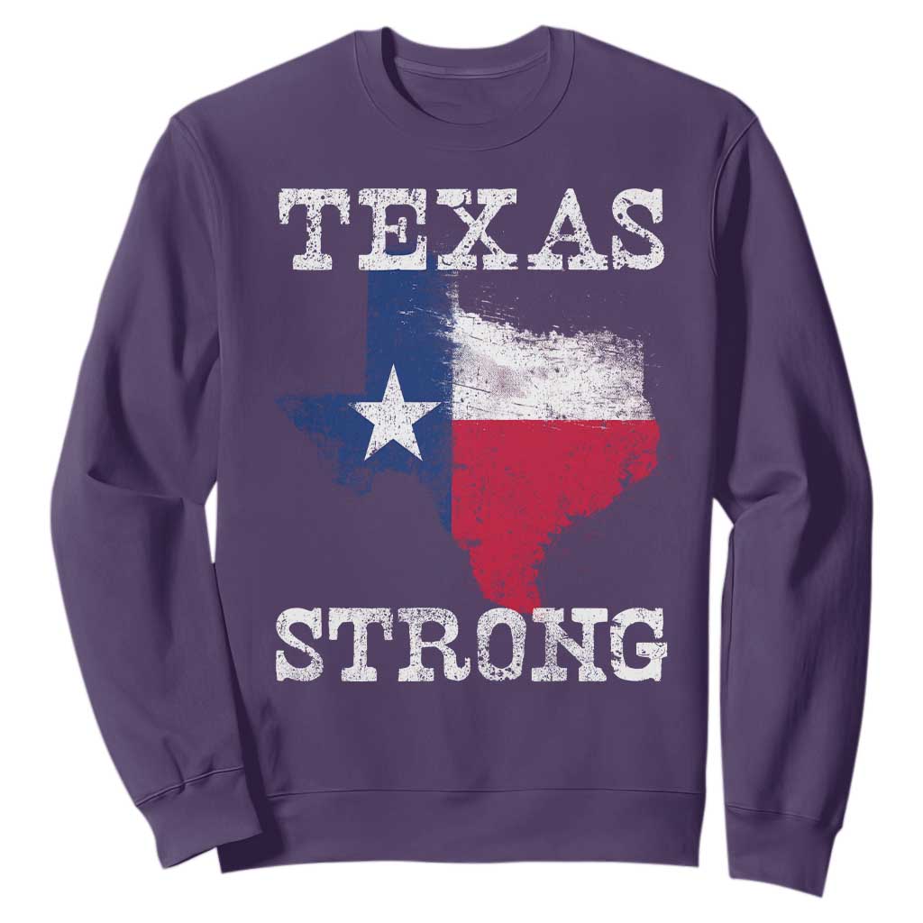 Strong Texas Sweatshirt Distressed Flag Texan Pride Flood Relief Disaster TS10 Purple Print Your Wear