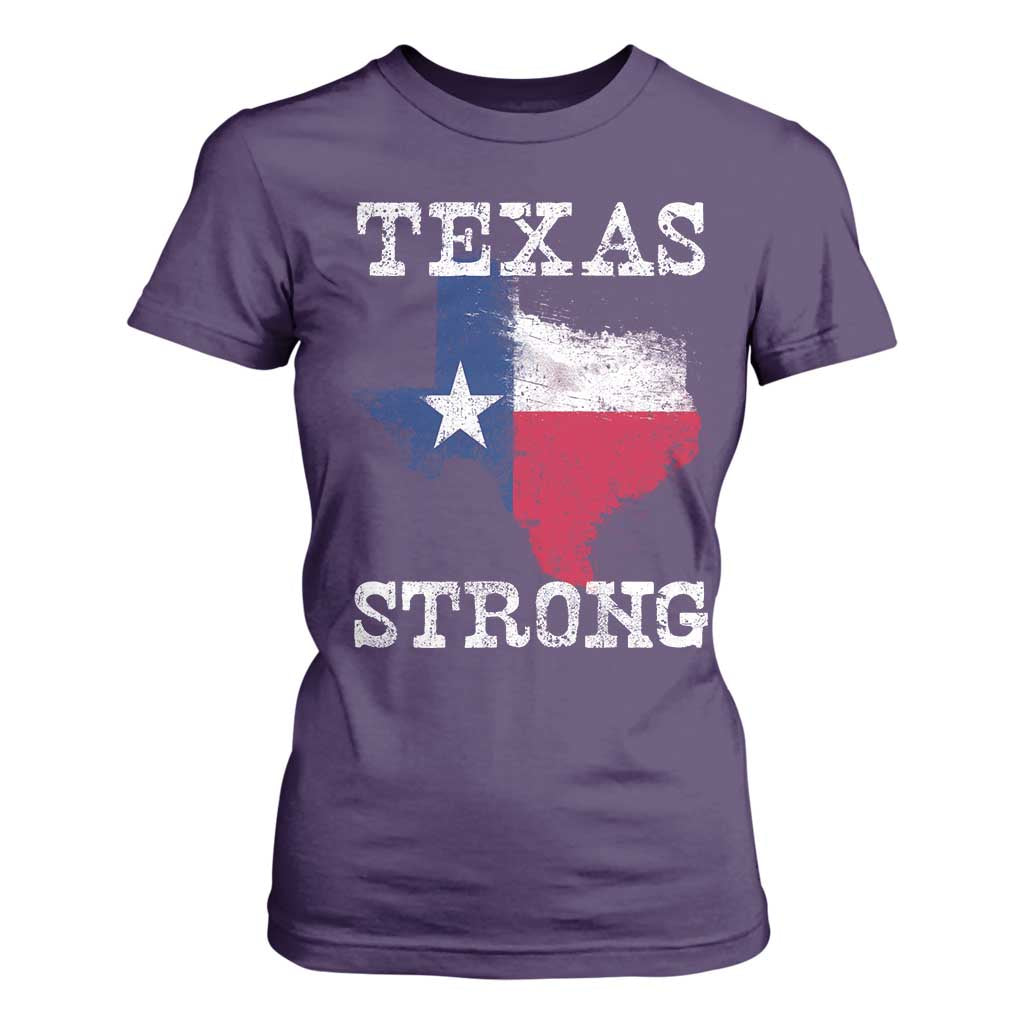 Strong Texas T Shirt For Women Distressed Flag Texan Pride Flood Relief Disaster TS10 Purple Print Your Wear
