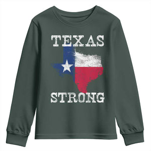 Strong Texas Youth Sweatshirt Distressed Flag Texan Pride Flood Relief Disaster TS10 Dark Forest Green Print Your Wear