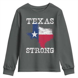 Strong Texas Youth Sweatshirt Distressed Flag Texan Pride Flood Relief Disaster TS10 Dark Heather Print Your Wear