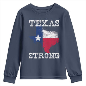 Strong Texas Youth Sweatshirt Distressed Flag Texan Pride Flood Relief Disaster TS10 Navy Print Your Wear
