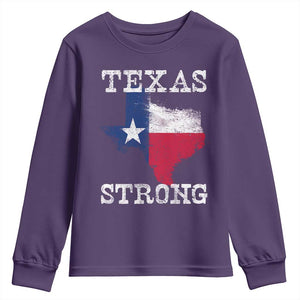 Strong Texas Youth Sweatshirt Distressed Flag Texan Pride Flood Relief Disaster TS10 Purple Print Your Wear