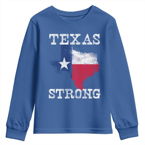 Strong Texas Youth Sweatshirt Distressed Flag Texan Pride Flood Relief Disaster TS10 Royal Blue Print Your Wear