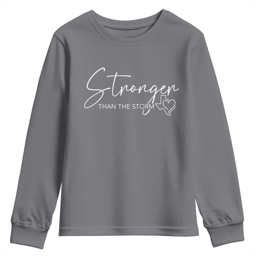 Strong Texas Flood Disaster Relief Youth Sweatshirt Hill Country Flooding Survivor Texan TS10 Charcoal Print Your Wear
