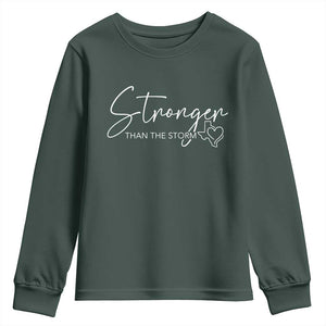 Strong Texas Flood Disaster Relief Youth Sweatshirt Hill Country Flooding Survivor Texan TS10 Dark Forest Green Print Your Wear
