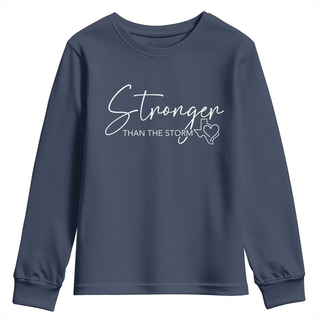 Strong Texas Flood Disaster Relief Youth Sweatshirt Hill Country Flooding Survivor Texan TS10 Navy Print Your Wear
