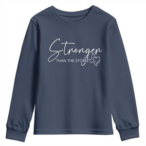 Strong Texas Flood Disaster Relief Youth Sweatshirt Hill Country Flooding Survivor Texan TS10 Navy Print Your Wear