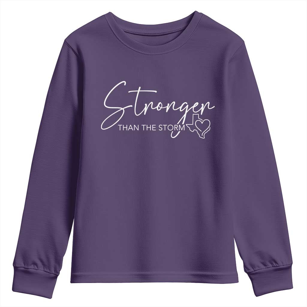 Strong Texas Flood Disaster Relief Youth Sweatshirt Hill Country Flooding Survivor Texan TS10 Purple Print Your Wear
