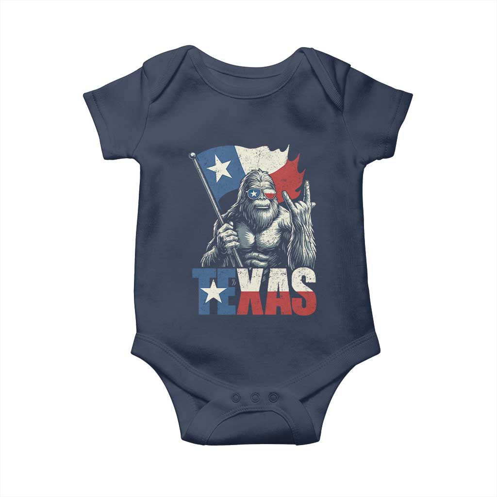 Bigfoot Texas Baby Onesie Sasquatch Loves Rock On Hand Texan Texas Flag TS10 Navy Print Your Wear