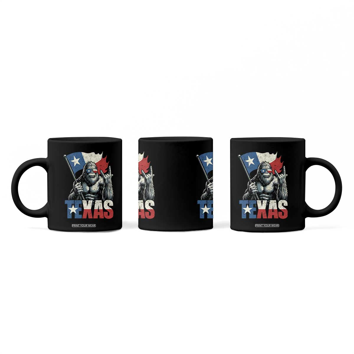 Bigfoot Texas Coffee Mug Sasquatch Loves Rock On Hand Texan Texas Flag TS10 Print Your Wear