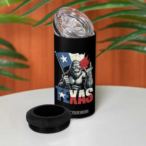 Bigfoot Texas 4 in 1 Can Cooler Tumbler Sasquatch Loves Rock On Hand Texan Texas Flag TS10 Print Your Wear