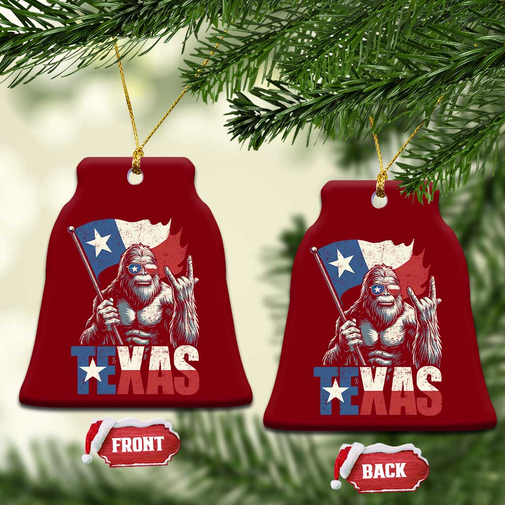 Bigfoot Texas Ceramic Ornament Sasquatch Loves Rock On Hand Texan Texas Flag - Print Your Wear