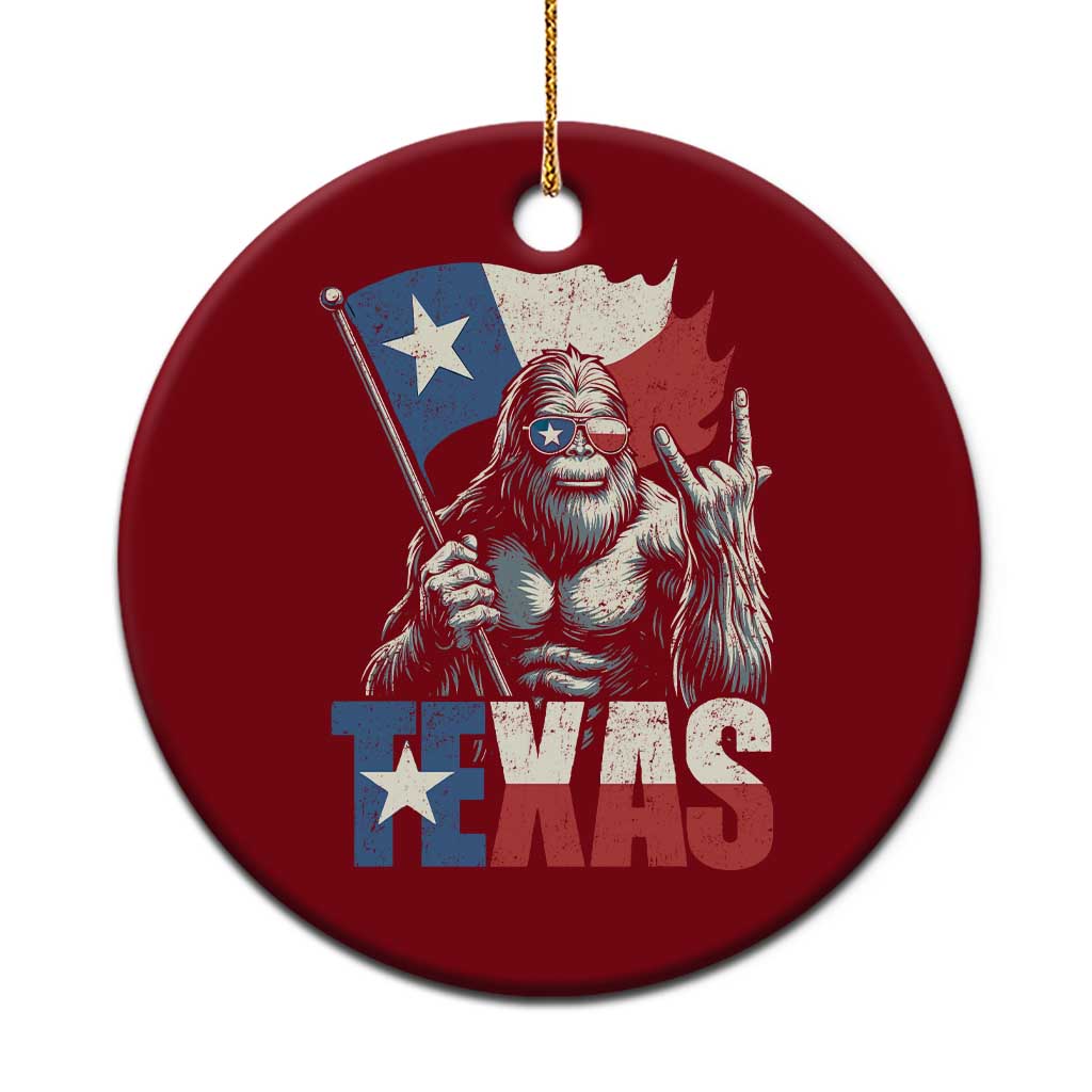 Bigfoot Texas Ceramic Ornament Sasquatch Loves Rock On Hand Texan Texas Flag - Print Your Wear