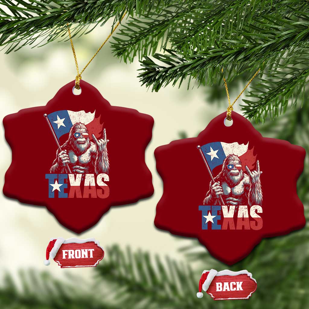 Bigfoot Texas Ceramic Ornament Sasquatch Loves Rock On Hand Texan Texas Flag - Print Your Wear