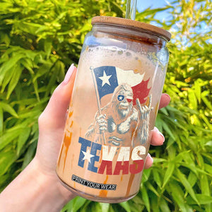 Bigfoot Texas Glass Can Sasquatch Loves Rock On Hand Texan Texas Flag TS10 Black Print Your Wear