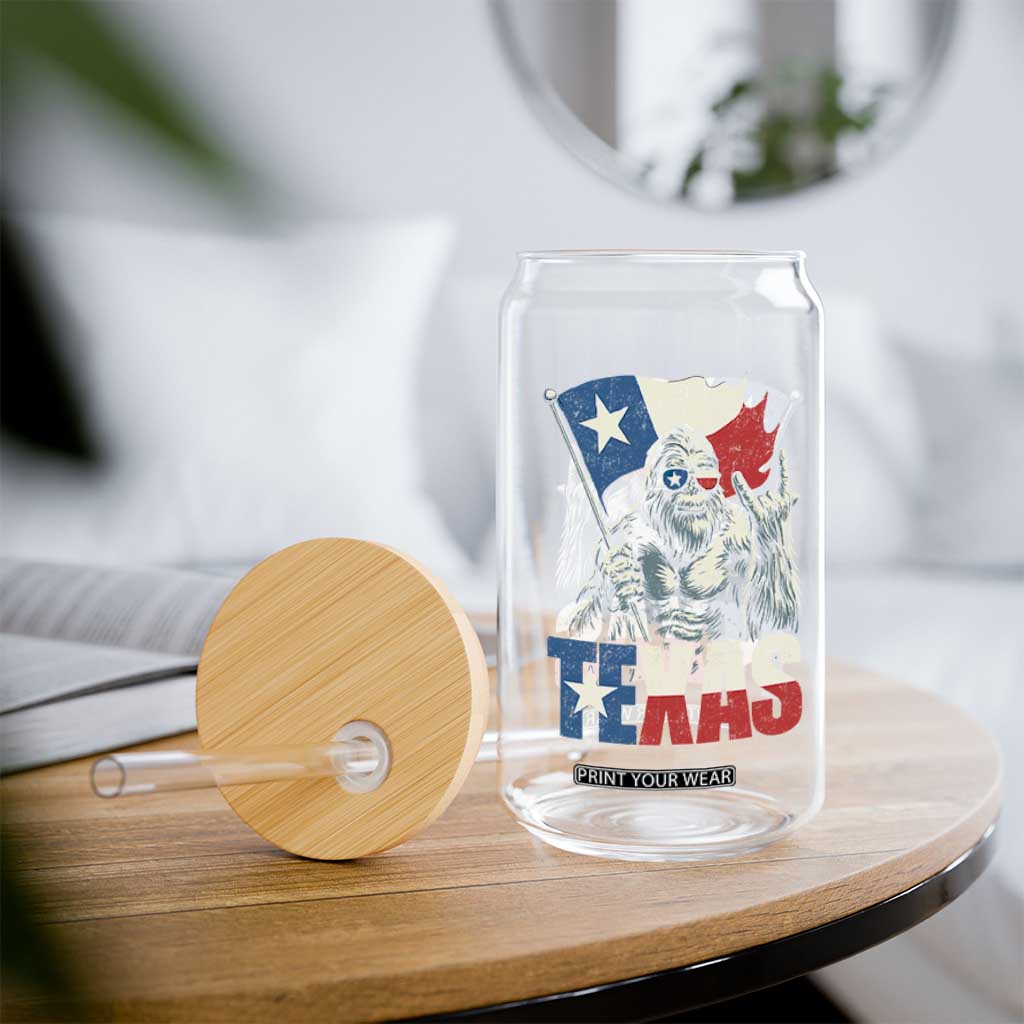 Bigfoot Texas Glass Can Sasquatch Loves Rock On Hand Texan Texas Flag TS10 Print Your Wear