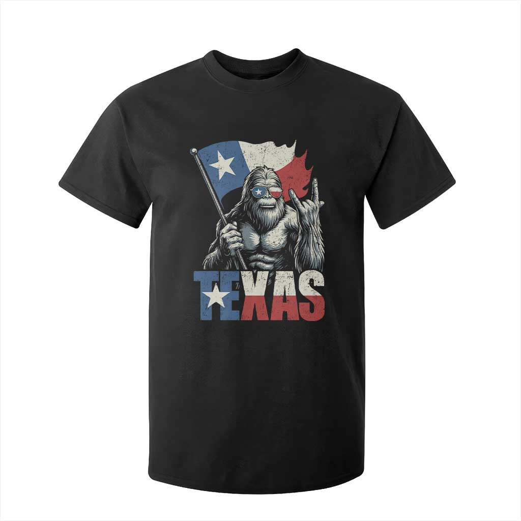 Bigfoot Texas T Shirt For Kid Sasquatch Loves Rock On Hand Texan Texas Flag TS10 Black Print Your Wear
