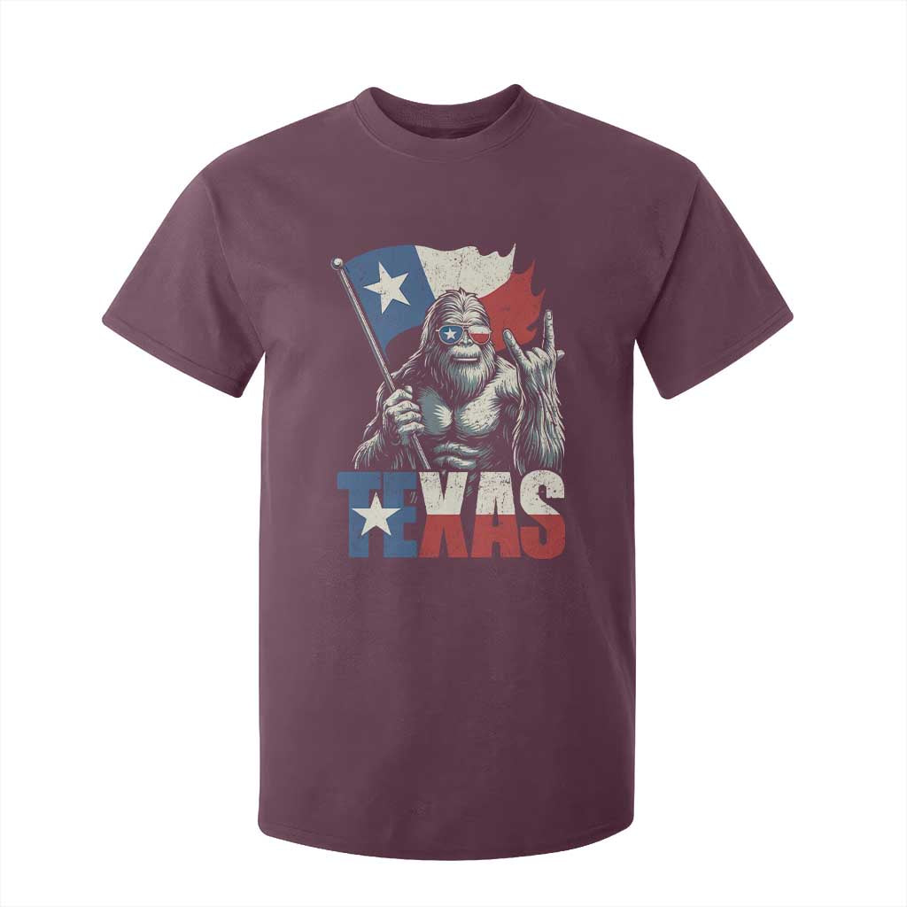 Bigfoot Texas T Shirt For Kid Sasquatch Loves Rock On Hand Texan Texas Flag TS10 Maroon Print Your Wear