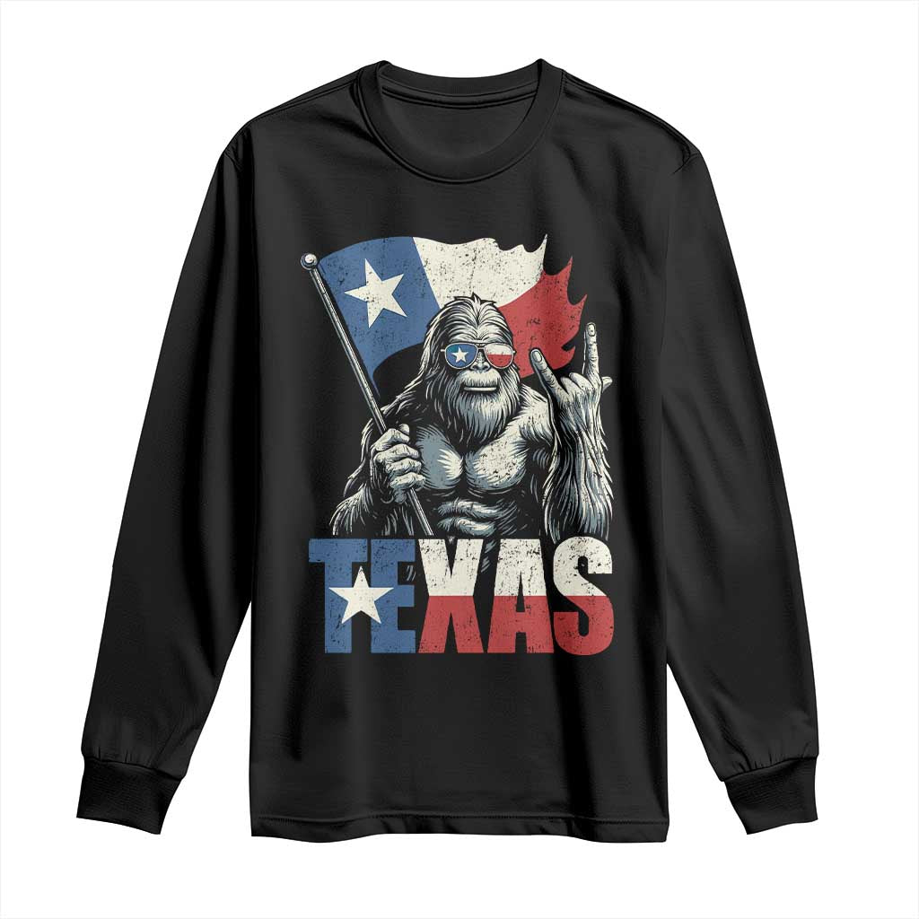 Bigfoot Texas Long Sleeve Shirt Sasquatch Loves Rock On Hand Texan Texas Flag TS10 Black Print Your Wear